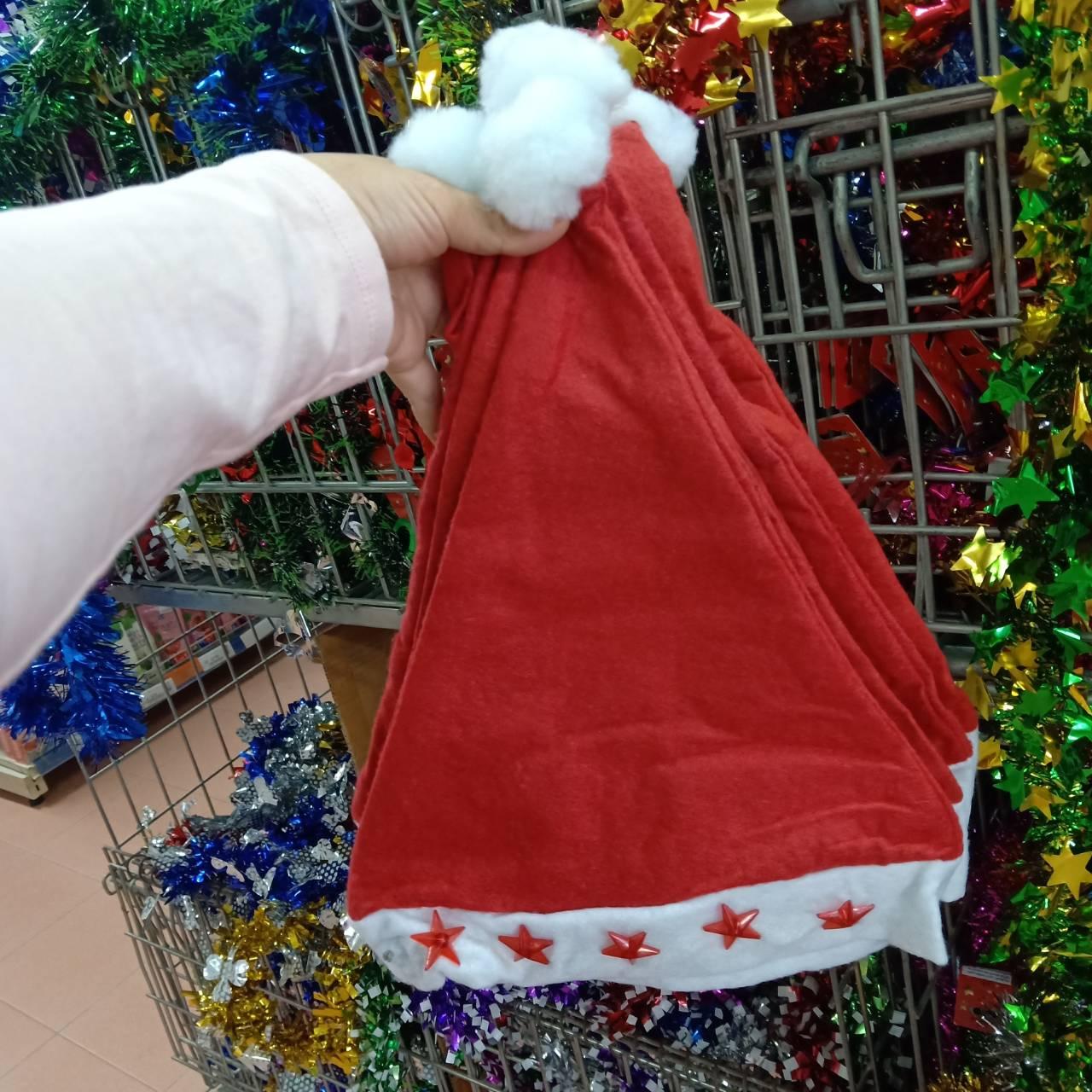 หมวกคริสมาสต์ (ยกแพ็ค 12 ชิ้น) หมวกซานตาครอส หมวกซานต้า มีไฟ ผ้าสำลี รูปดาว หมวกคริสมาสต์ ปีใหม่ หมวกสีแดง