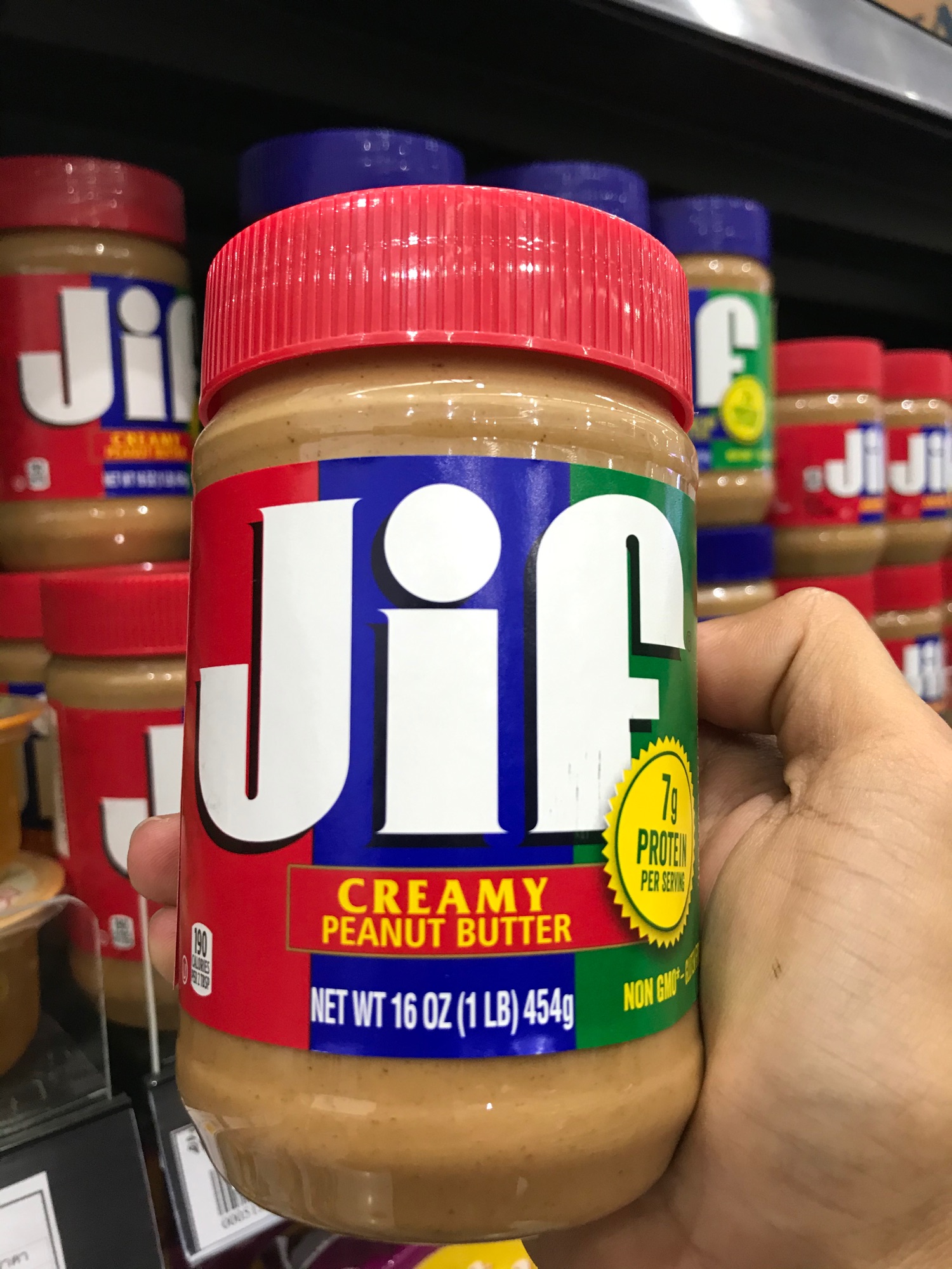 เนยถั่วลิสงบดละเอียด (น้ำหนัก454g) ฝาสีแดง Jif EXTRA CRUNCHY PEANUT BUTTER