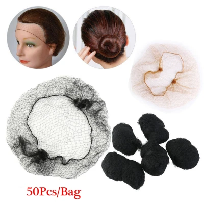 50Pcs Hot Sale Hair Accessories Elastic Edge Women Fashion Bun Cover Ballet Snood Fine Mesh Wig Net Invisible Hairnet