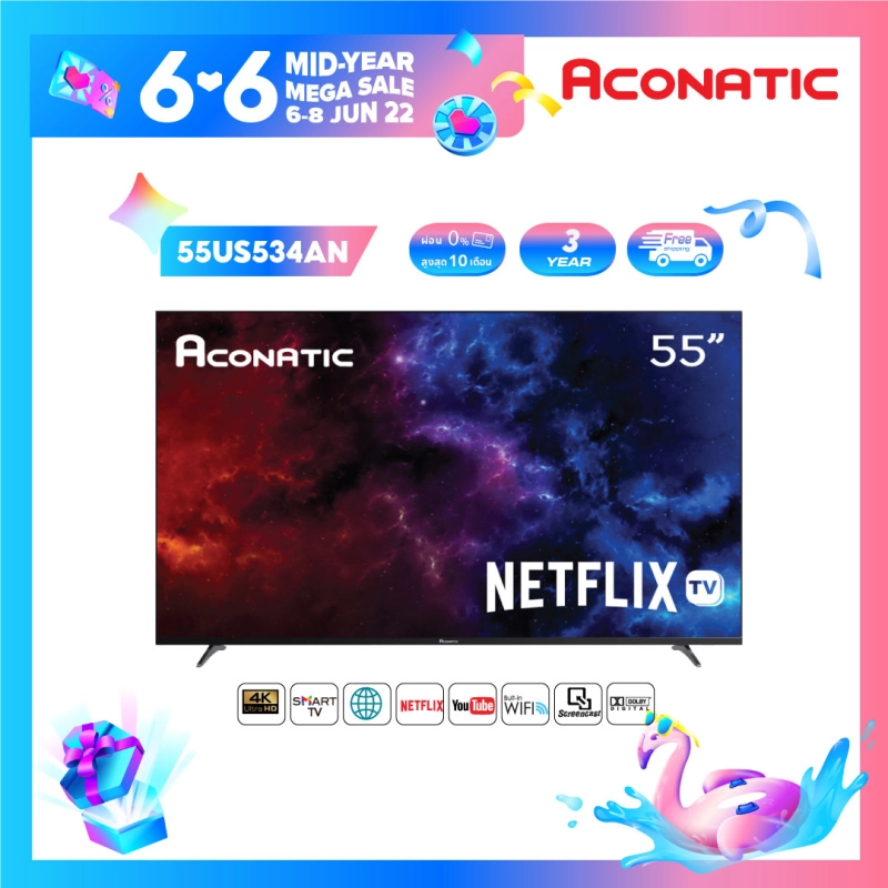 ภาพหน้าปกสินค้าAconatic LED Netflix TV Smart TV สมาร์ททีวี (Netflix License) 4K UHD ขนาด 55 นิ้ว รุ่น 55US534AN (รับประกัน 3 ปี) จากร้าน Aconatic.official บน Lazada