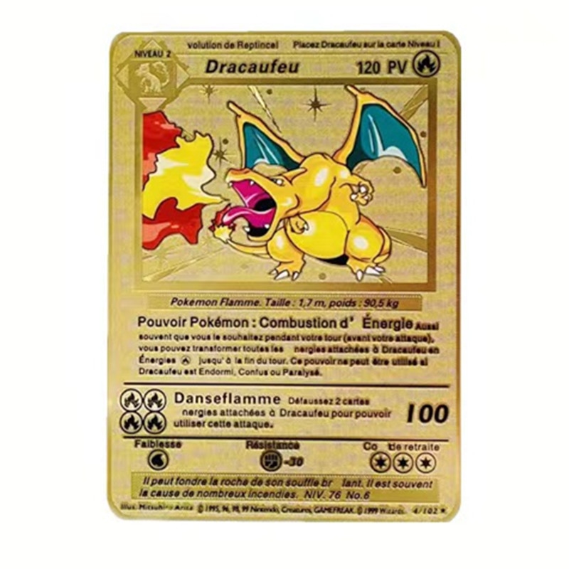 Carte Pokemon Gold Métallique - DRACAUFEU Niveau 2 - Version