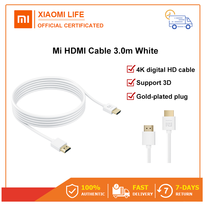 Mi HDMI Cable 3.0m White 4KHD Support 3D สายข้อมูล HDMI,สายเชื่อมต่อทีวี, สายส่งสัญญาณเสียงและวิดีโอ