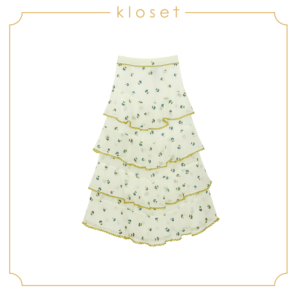 Kloset  Pop-Up Lace Skirt (AW18-S007) เสื้อผ้าแฟชั่น เสื้อผ้าผู้หญิง กระโปรงแฟชั่น กระโปรงปัก สี ครีม สี ครีมไซส์ L