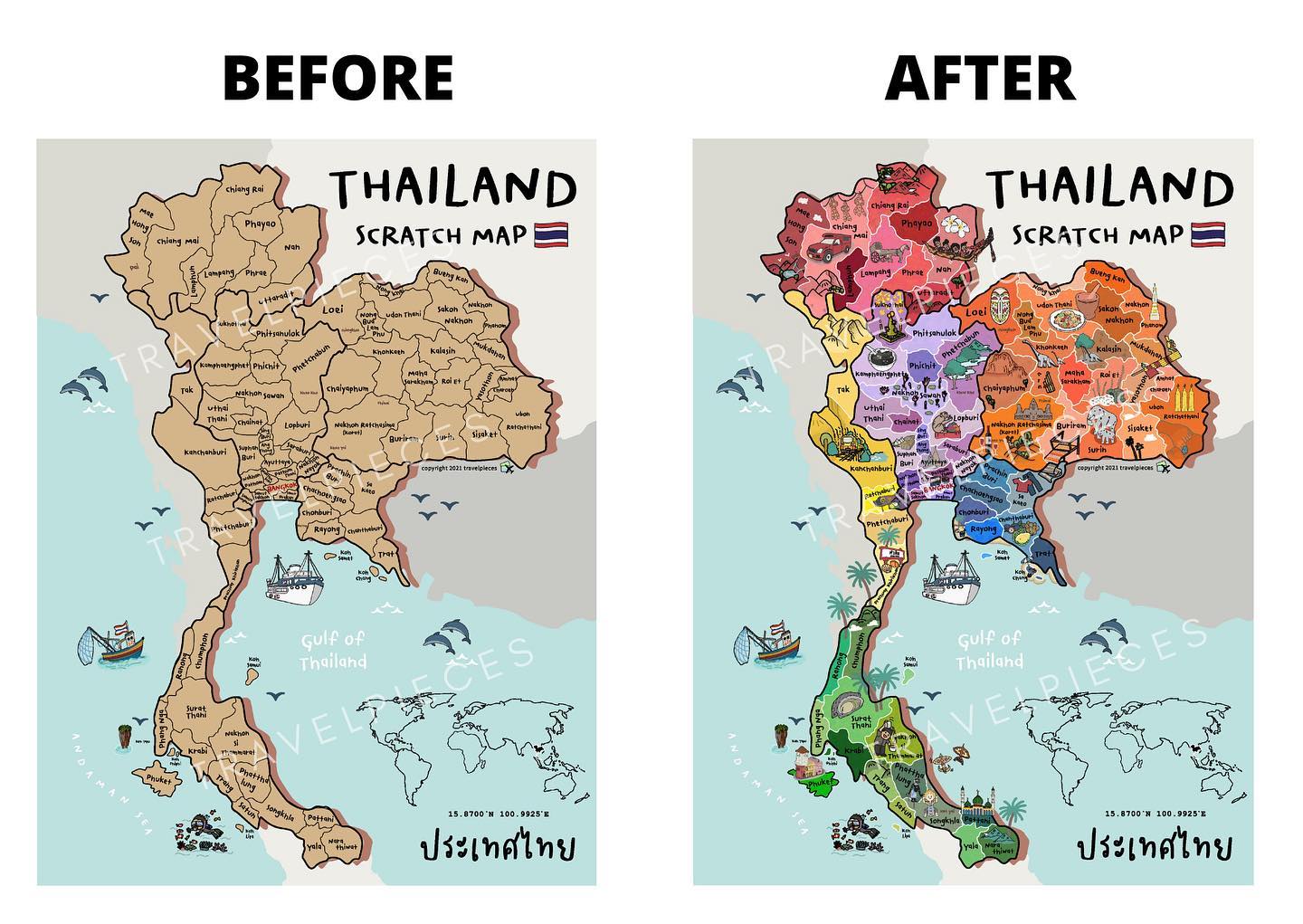 แผนที่ประเทศไทยแบบขูดได้ Thailand Scratch map Travelpieces ThaiPick