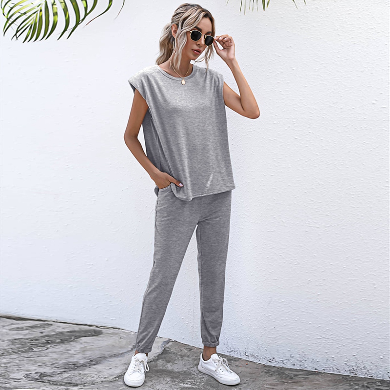 2 Piece Set Women Tracksuits Casual 2 Pcs Short Sleeve O-Neck Tops and Trousers Lounge Sports Suits