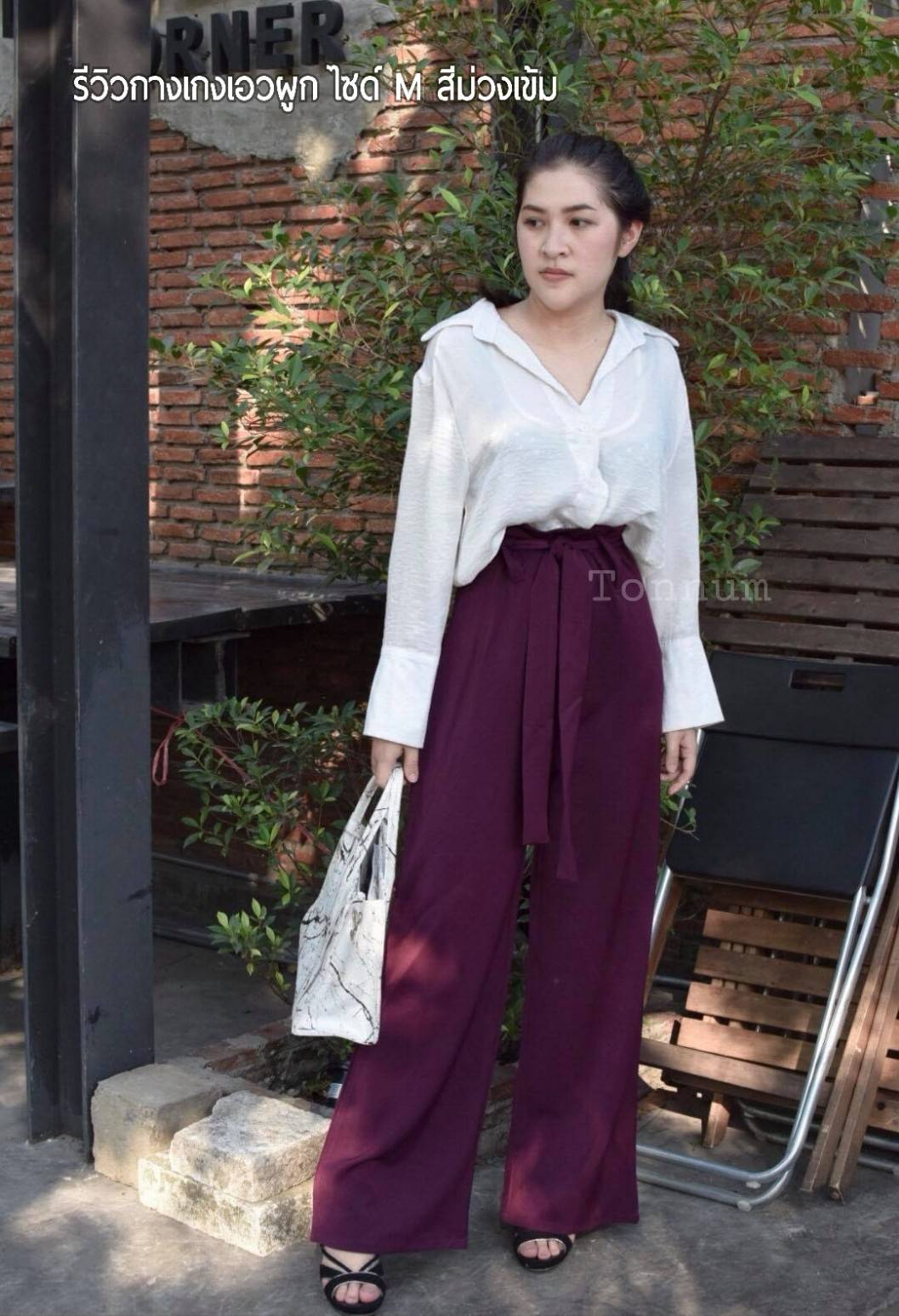 กางเกงเอวผูกโบว์S-3XL ผ้าฮานาโกะ ขาบาน