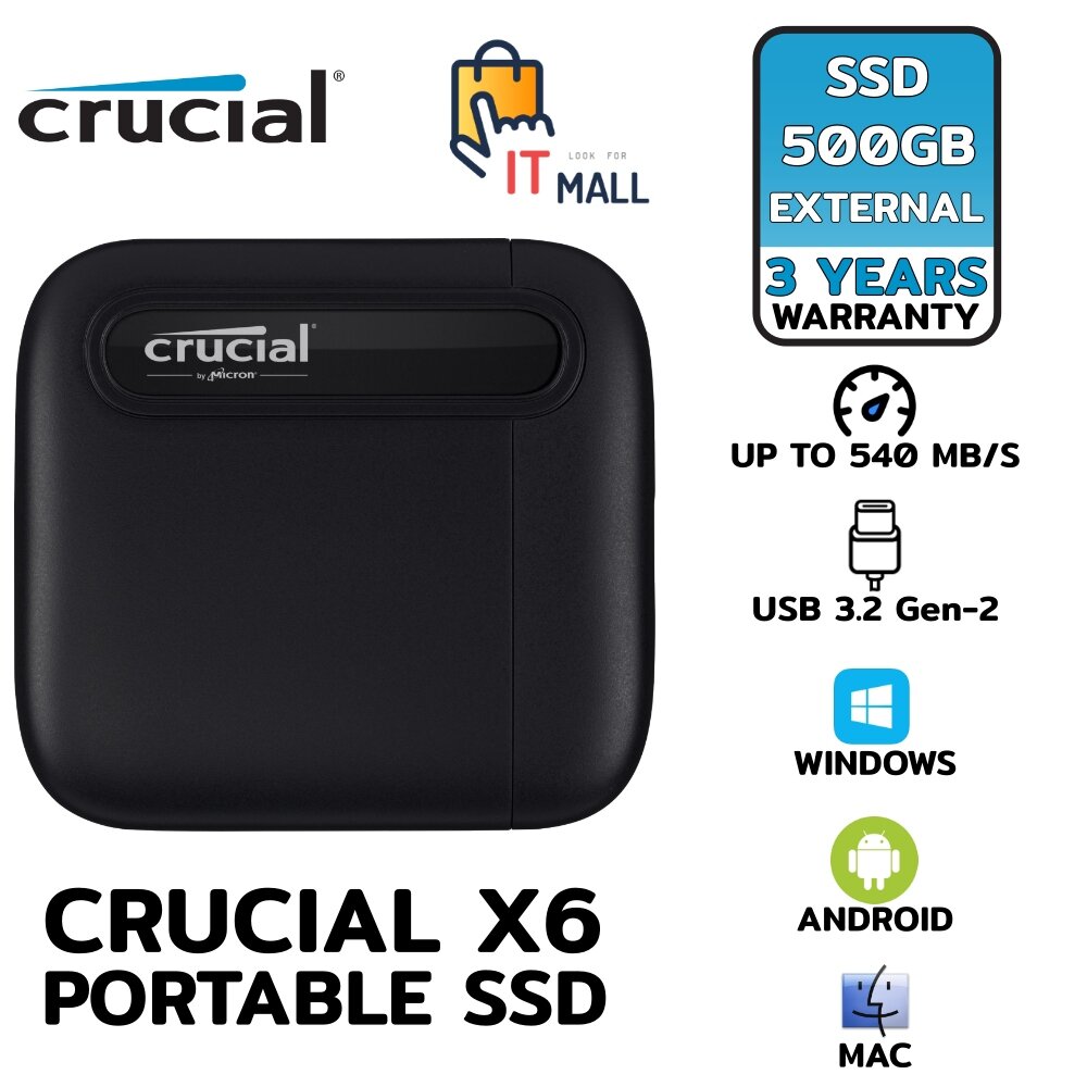 CRUCIAL X6 PORTABLE SSD 500GB USB3 1 GEN 2 TYPE C SSD CT500X6SSD9 crucial-x6-portable-ssd-500gb-usb3-1-gen-2-type-c-ssd-ct500x6ssd9