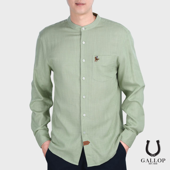 GALLOP : เสื้อเชิ้ตคอจีนแขนยาว ผ้าลินิน (Long Sleeve Round-Neck Chinese Style) รุ่น GWP9004 – Gallop >>> top1shop >>> lazada.co.th