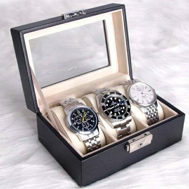 กล่องใส่นาฬิกาข้อมือ 3 เรือน และ 12 เรือน ฝากระจก กล่องเก็บนาฬิกา หมอนรองกำมะหยี่อย่างดี แข็งแรงทนทาน กล่องใส่เครื่องประดับ Leather Watch Box