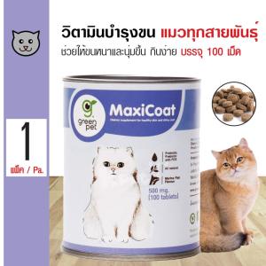 Maxicoat Cat อาหารเสริม วิตามินบำรุงขนและผิวหนัง ลดอาการขนร่วง สำหรับแมวทุกสายพันธุ์ (จำนวน 100 เม็ด/ กระปุก)