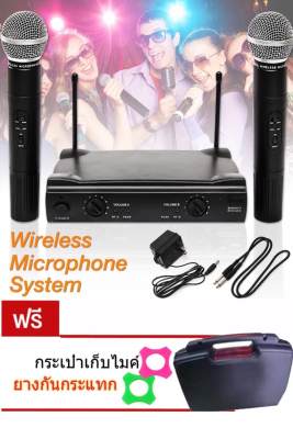 LXJ ไมค์ลอยคู่ UHF wireless ไมค์โครโฟนไร้สาย พร้อมกระเป๋าพกพา ฟรียางกันกลิ้งไมค์คละสี2อัน