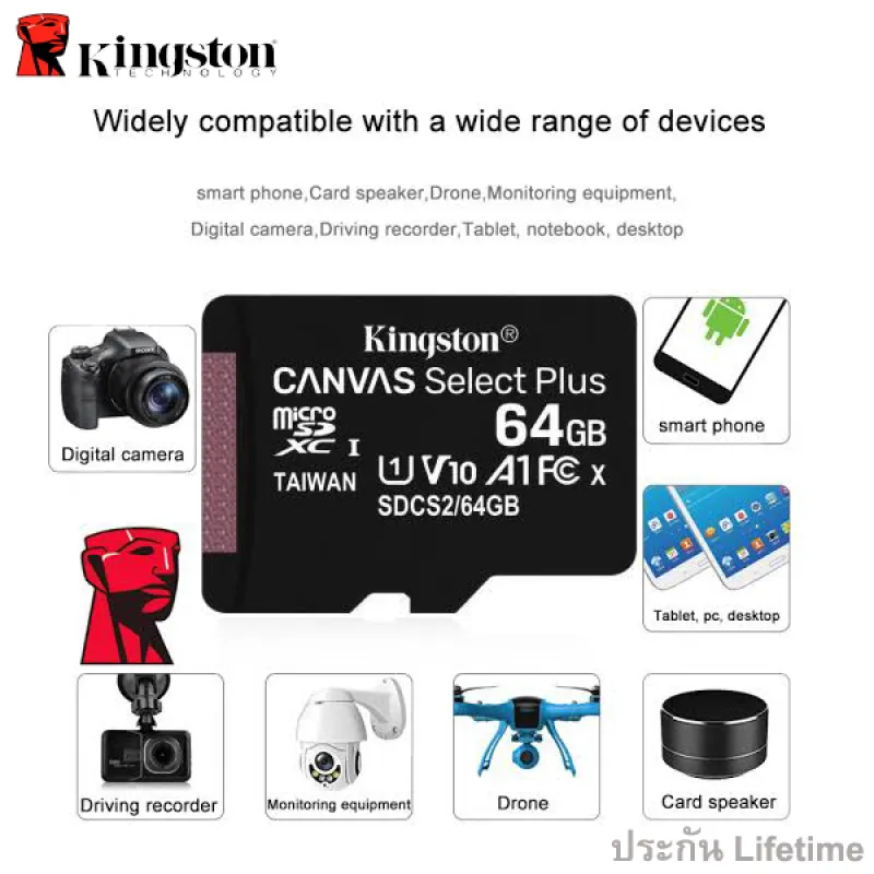 ภาพสินค้าKingston microSD Card 64GB Canvas Select Plus Class 10 UHS-I 100MB/s (SDCS2/64GB) + SD Adapter ประกัน Lifetime Synnex จากร้าน Actioncam Thailand บน Lazada ภาพที่ 6