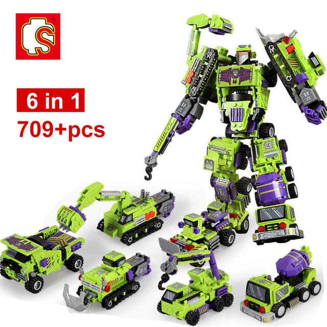709pcs 6in1 Transform Robot Cars Childrens Toys Building Blocks Bricks Diy 