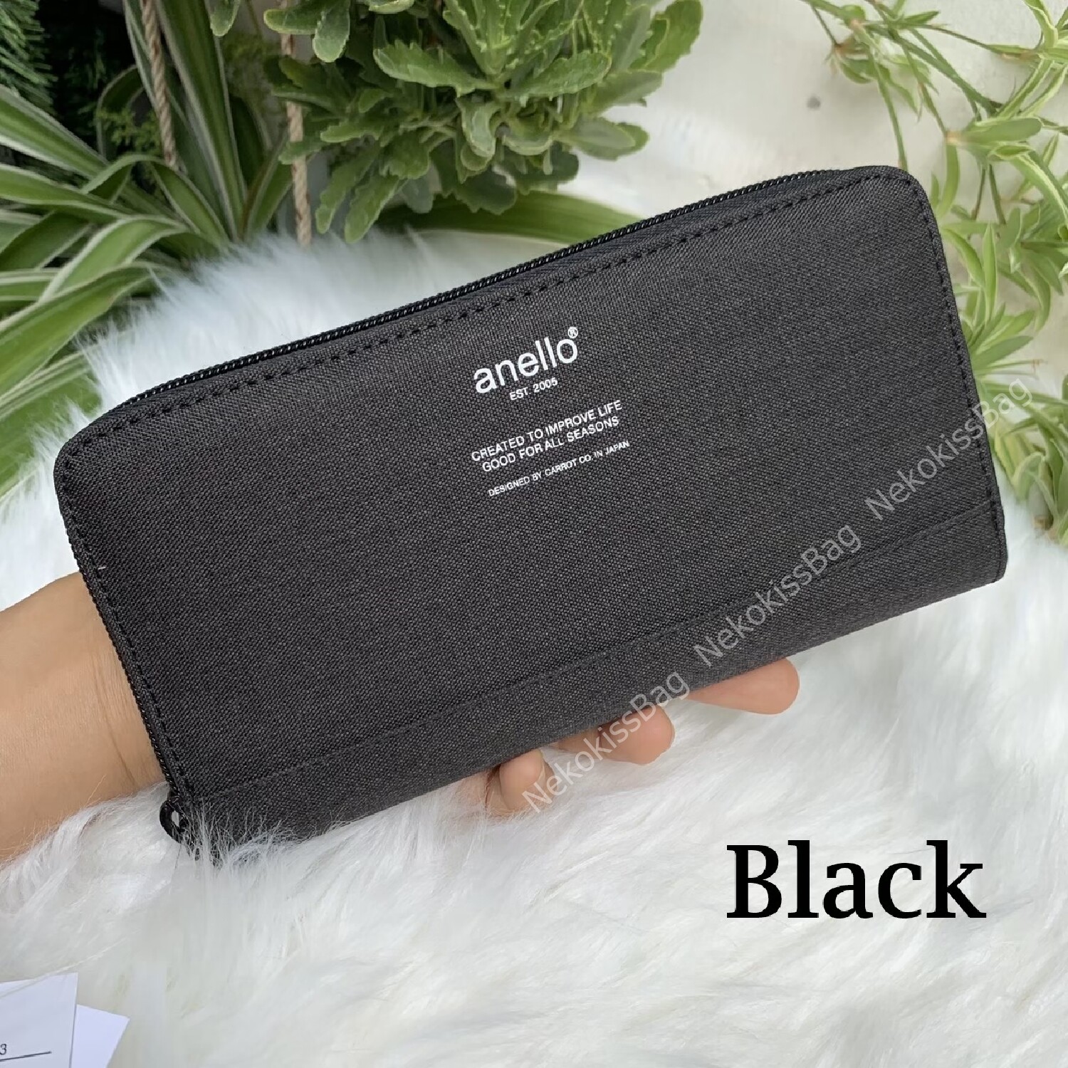 NekokissBag anello wallet ของแท้100% กระเป๋าสตางค์ ใบยาว กระเป๋าเงิน กระเป๋าตังค์ สี Black ดำ สี Black ดำ