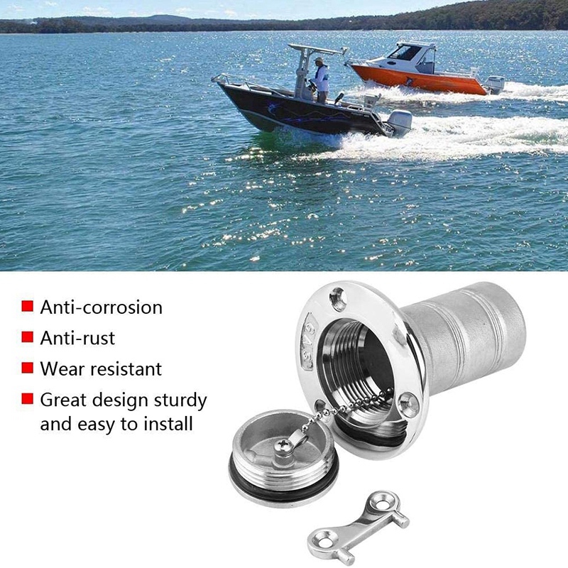 Marine Boat Deck Fuel Filler with Key Cap 38mm 1.5 in 316 Stainless Steel Boat Gas Cap Key Hardware Gas Marine Tank Fill