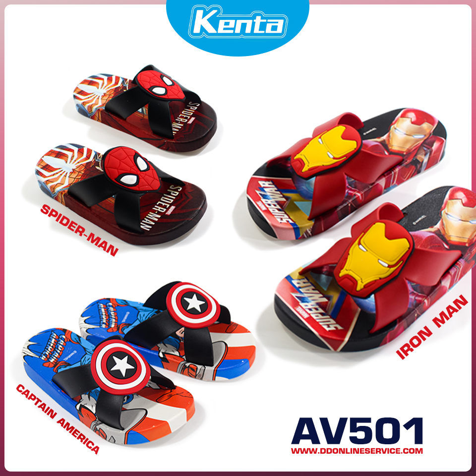 รองเท้า รองเท้าแตะเด็ก รองเท้าเด็กผู้ชาย รองเท้าลายการ์ตูน รองเท้าลาย Spiderman Captain Ironman Kenta รุ่น AV 501(ไซต์ 24-29) (เหมาะสำหรับเด็กอายุ2-6 ปี)