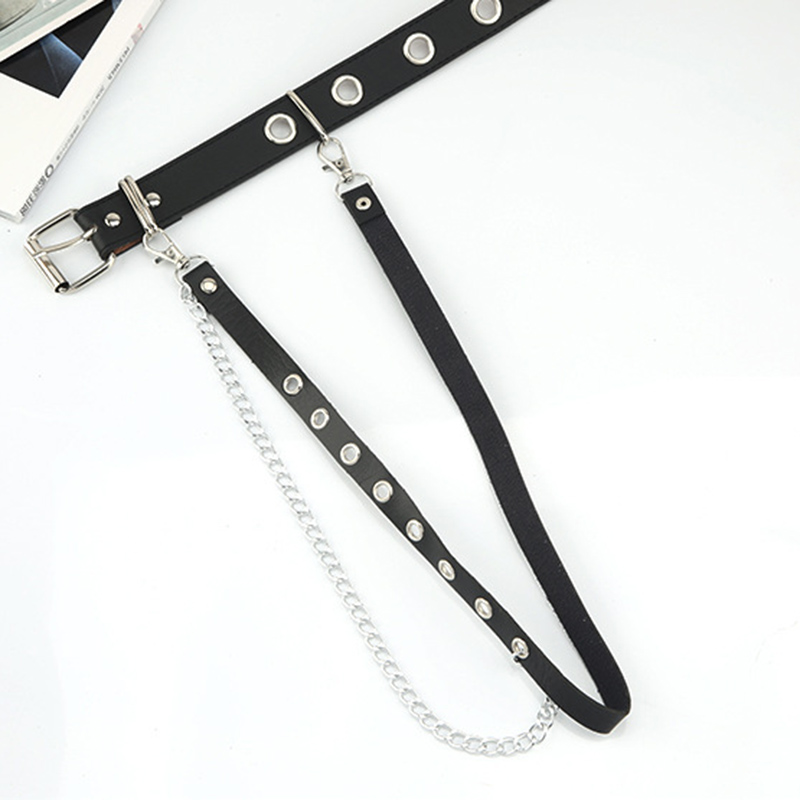 Woada Lyj Punk Gothic Faux Leather Belt Women Adjustable Metal Chain