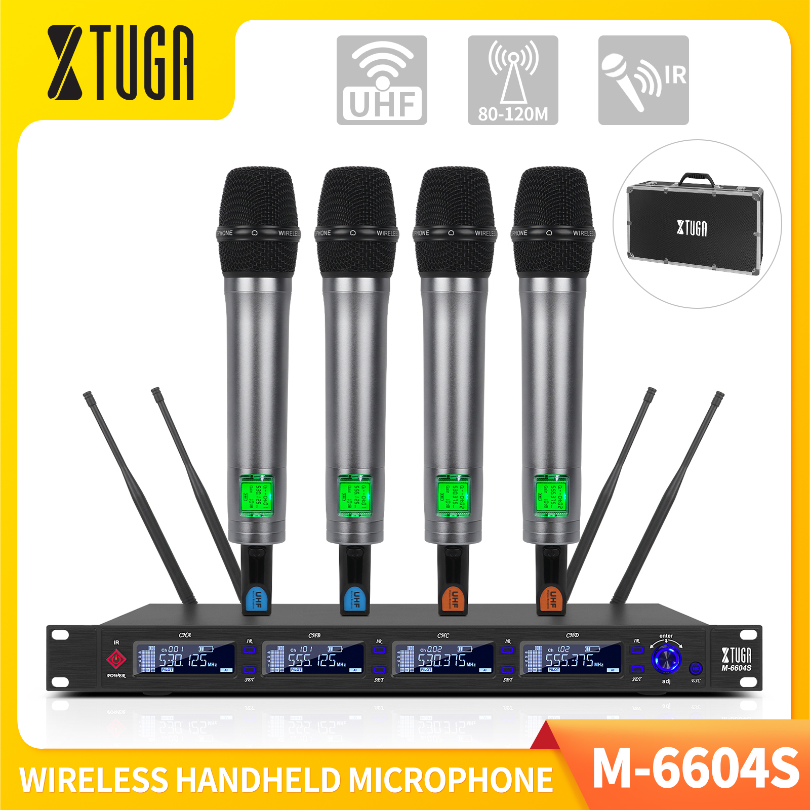 XTUGA A400 4チャンネル UHF ワイヤレスマイクシステム マイク Xtuga A400 4 Channel UHF Wireless Microphone System 4 Hand-held