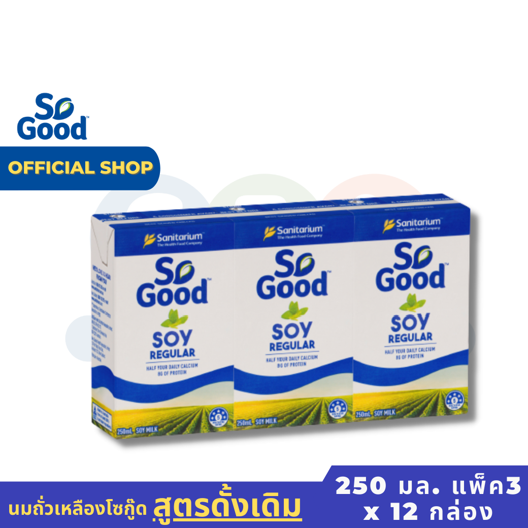So Good Soy Milk Regular 250ML x 12 pcs | นมถั่วเหลือง โซกู๊ด สูตรดั้งเดิม 250 มล. x 12 กล่อง 1 ลัง