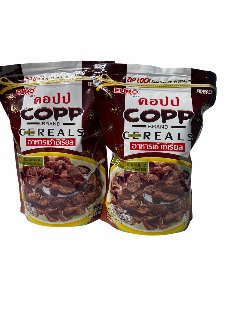 EURO COPP คอปป Cereals อาหารเช้าซีเรียล 190g แพคสีน้ำตาล ถุง ZIP LOCK 1SETCOMBO/จำนวน 2 แพค/บรรจุ 380g ราคาพิเศษ สินค้าพร้อมส่ง