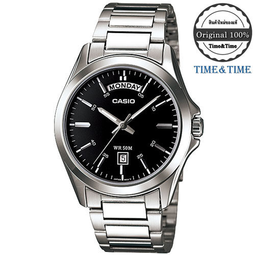 Time&Time Casio Standard นาฬิกาข้อมือผู้ชาย สีดำ/เงิน สายสแตนเลส รุ่น MTP-1370D-1A1VDF