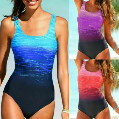 DENONGE Beachwear Plus Size Bathing Suits Gradient Tummy Control Ladies Padded Swimwear Swimming Costume Women Swimsuit