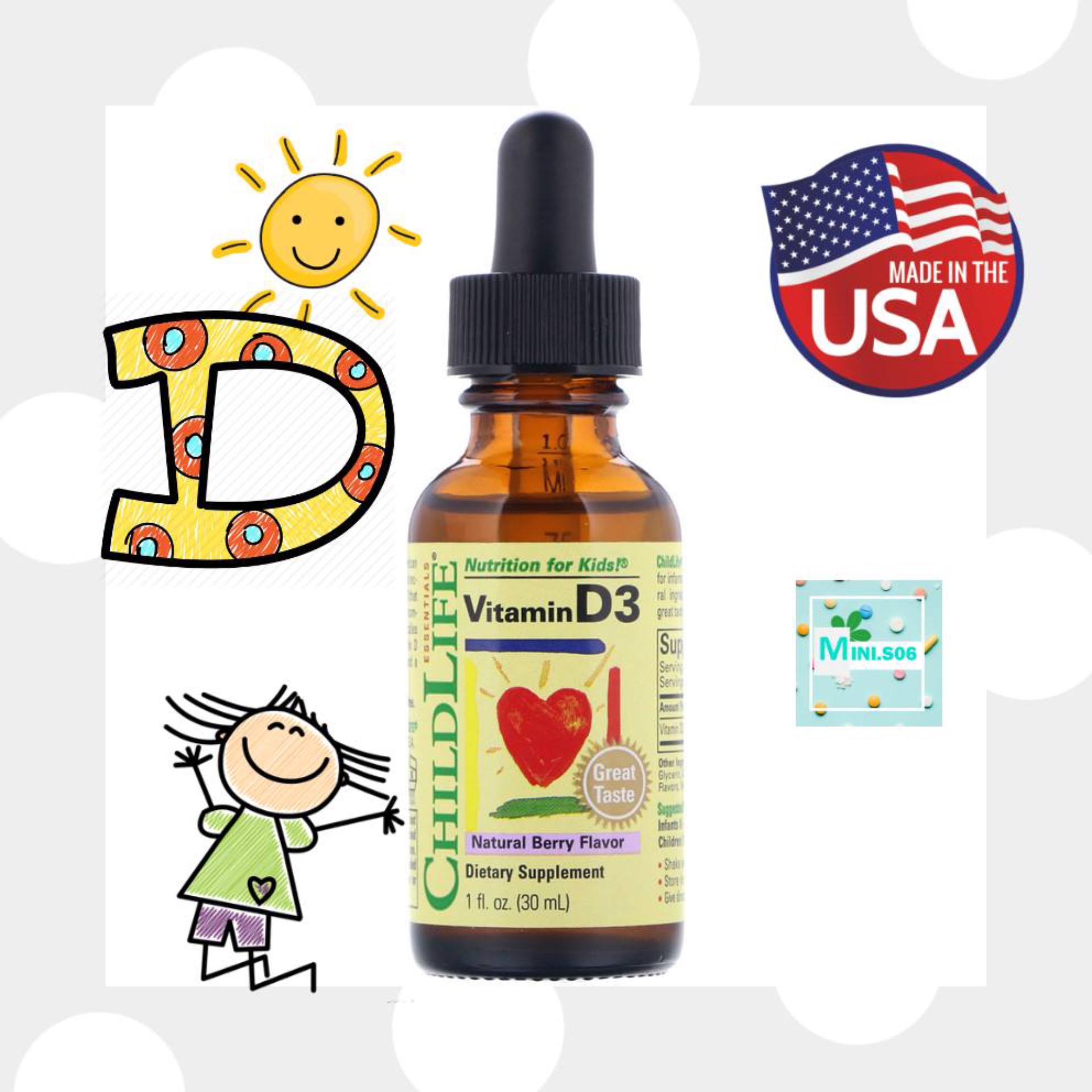 Kids วิตามินดี3ChildLife, Vitamin D3, Natural Berry Flavor, 1 fl oz