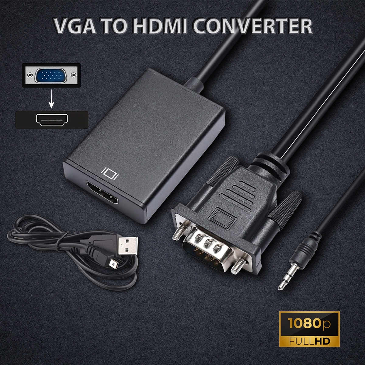 สายแปลง VGA to HDMI vga2hdmi Full HD 1080 รองรับทุกระบบปฎิบัติการ อุปกรณ์แปลงภาพ VGA เป็น HDMI / D-Phone