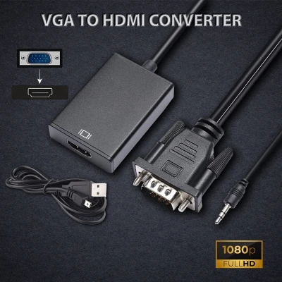 สายแปลง VGA to HDMI Full HD 1080 อุปกรณ์แปลงภาพ VGA เป็น HDMI