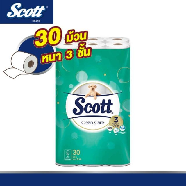 สก๊อตต์คลีนแคร์กระดาษชำระหนา 3ชั้น แพค 30ม้วน Scott Clean Care Bath Tissue 3PLY 30Rolls