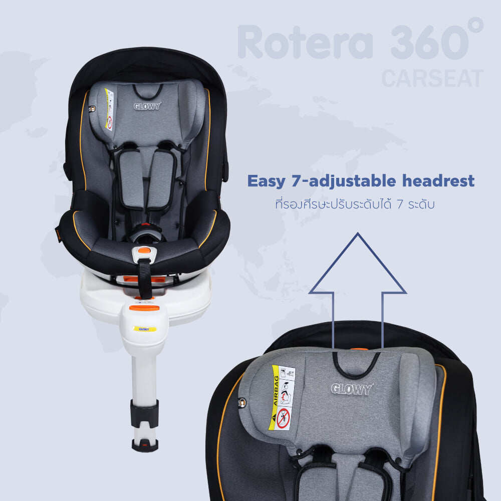 คาร์ซีท GLOWY รุ่น Rotera 360 หมุนได้ ใช้ได้แรกเกิด-4 ขวบ (0-18 กก.) ติดตั้งได้ทั้ง Isofix และเข็มขัดนิรภัย 3 จุด