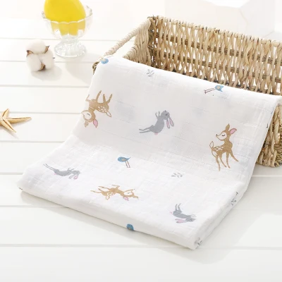 Soft Muslin Cotton Baby Blanket Cute Cartoon Newborn Blankets Bath Gauze Infant Wrap Sleepsack Stroller Cover Play Mat