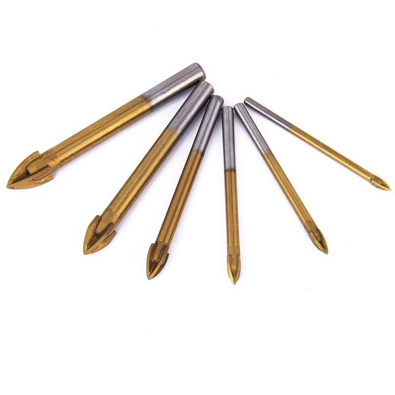 Bảng giá 6pcs Titanium Coated Glass Drill Bits Set 4 Cutting Edges Cross Spear Head Drill with Hex Shank for Ceramic Tile Marble Mirror and Glass Phong Vũ