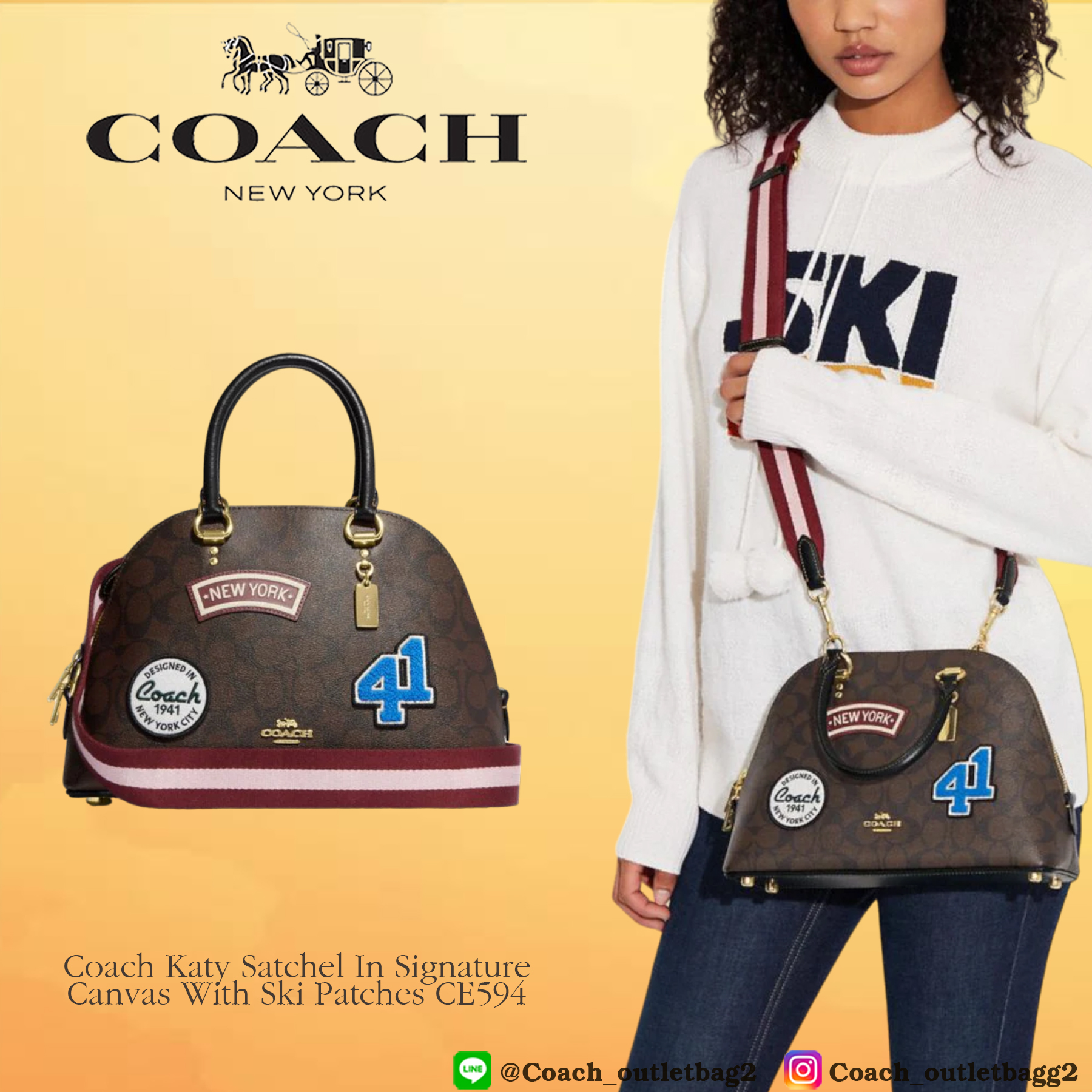 Coach Katy Satchel In Signature Canvas With Ski Patches CE594 
