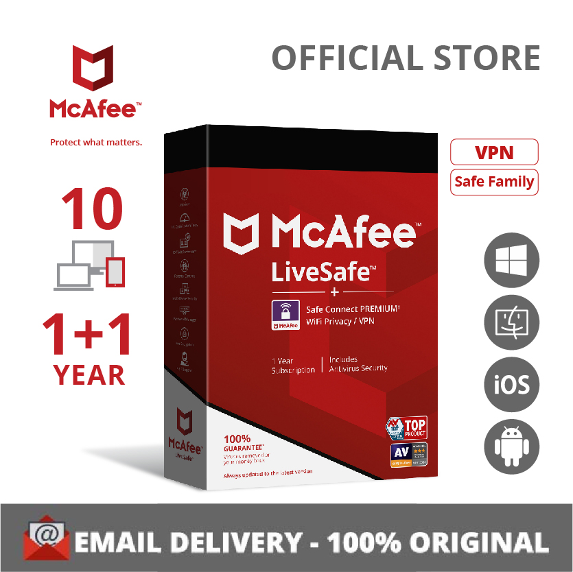 McAfee LiveSafe Antivirus Software Unlimited, 1+1 ปี License include VPN (enrolled auto-renewal)