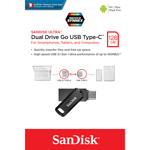 SanDisk Ultra Dual Drive Go 128GB USB 3.1 Gen1 Flash DriveType-C Speed 150mb/s (SDDDC3-128G-G46) Memory แฟลชไดรฟ์ OTG แซนดิส จากซินเน็ค รับประกัน 5ปี โดย Synnex