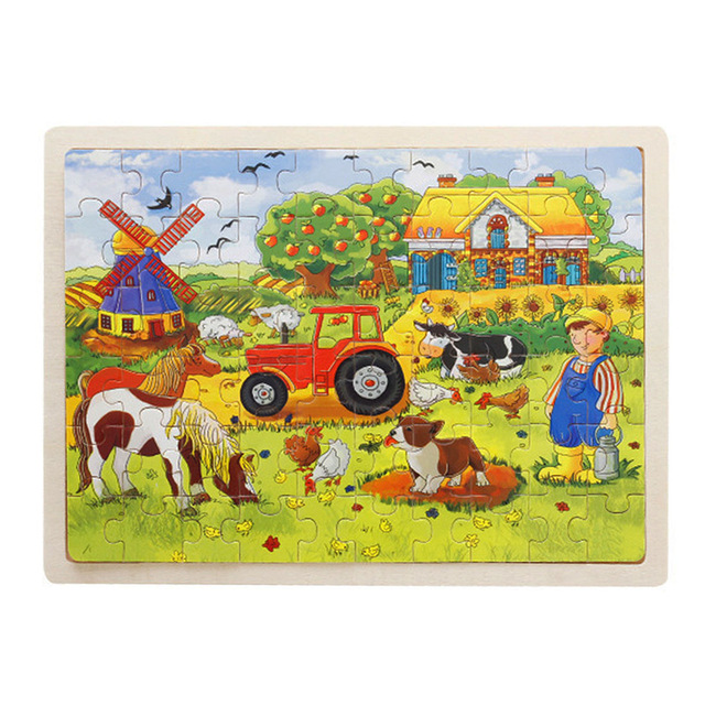 SKDK 60 Pieces Wooden Jigsaw Puzzle Apple Tree Farm Animals Baby Kids
