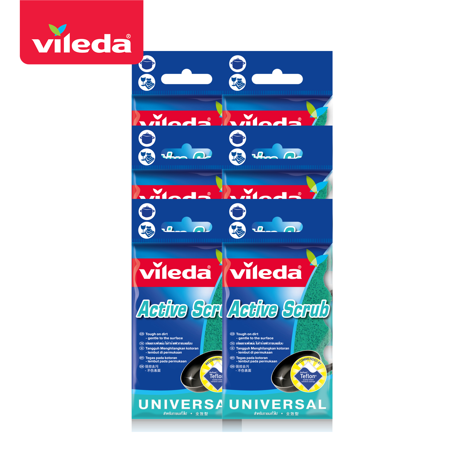 VILEDA Active Scrub - วิเลดา ฟองน้ำแอคทีฟ สครับ Pack 6 ฟองน้ำเทฟลอน