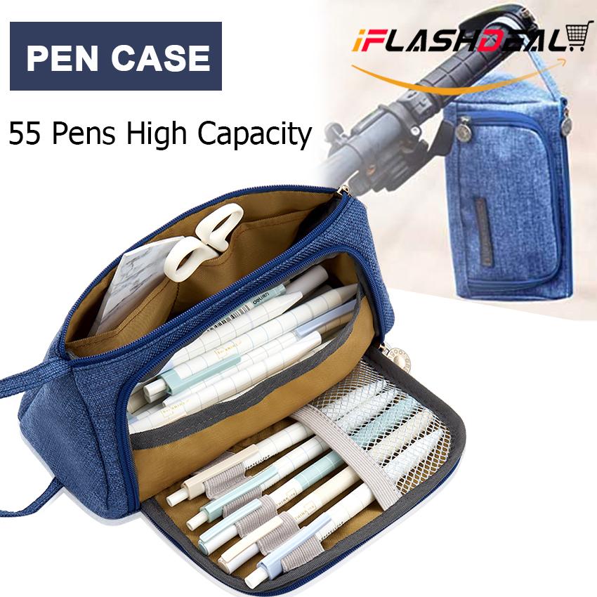 iFlashDeal กล่องดินสอ Pencil Case Big Capacity Canvas Linen Pencil Box  Pen Storage Tote Bag Handbag Pencil Holder Pen Bag Stationery Pouch กระเป๋าดินสออเนกประสงค์ for School Student Boys Girls