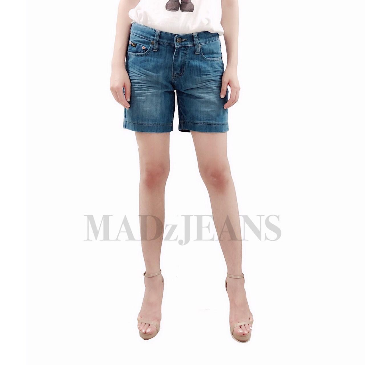 MADzJeans Nobaby LightBlueShorts กางเกงยีนส์ขาสั้นหญิงสองส่วน สีบลูฟอก ทรงสวยปักแถบขาว งานเนียน ทรงสวย ตัดเย็บอย่างดี Size S M L XL XXL XXXL