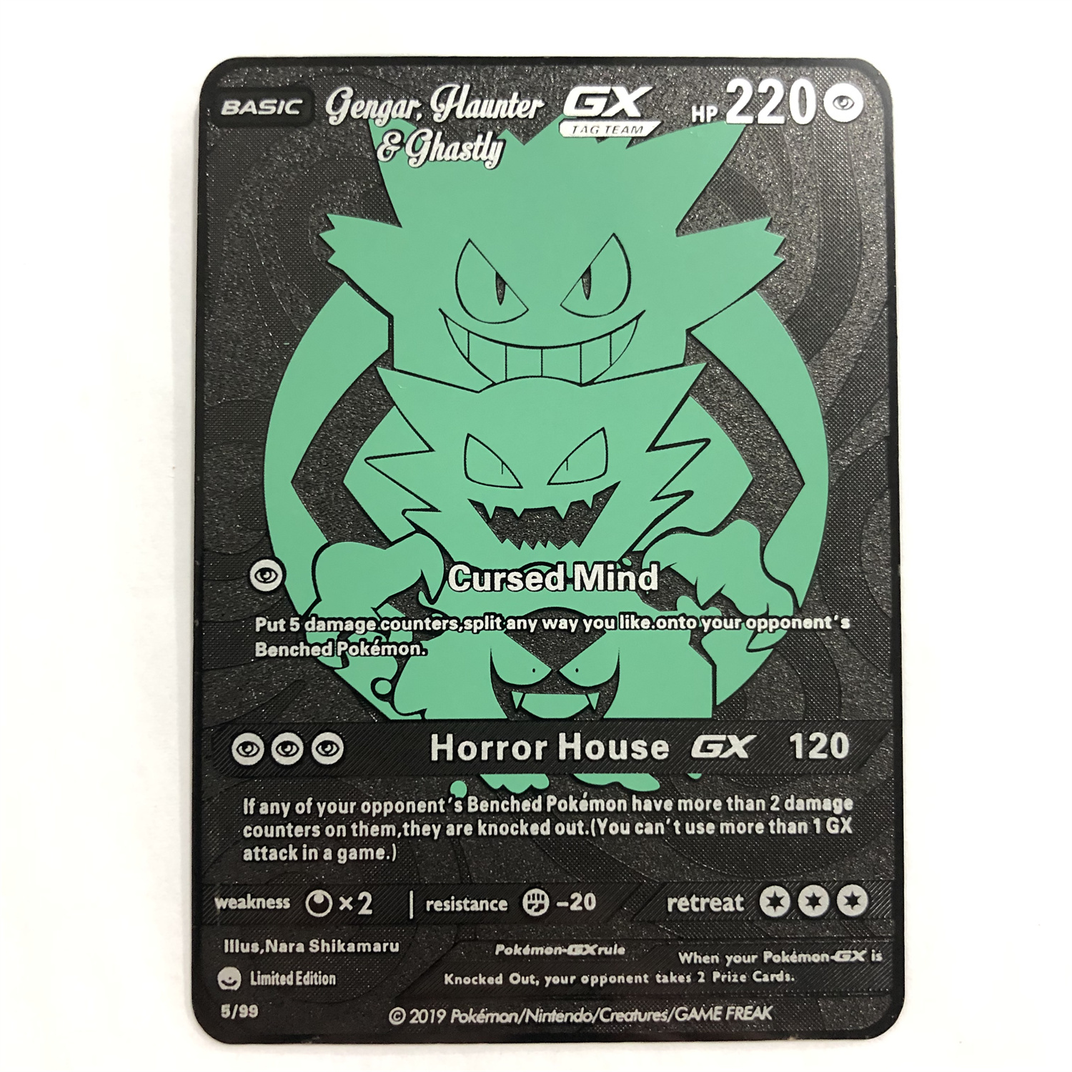 Pokemon Card Gengar Black Gold Metal Card Haunter Ghastly Tag Team Game ...