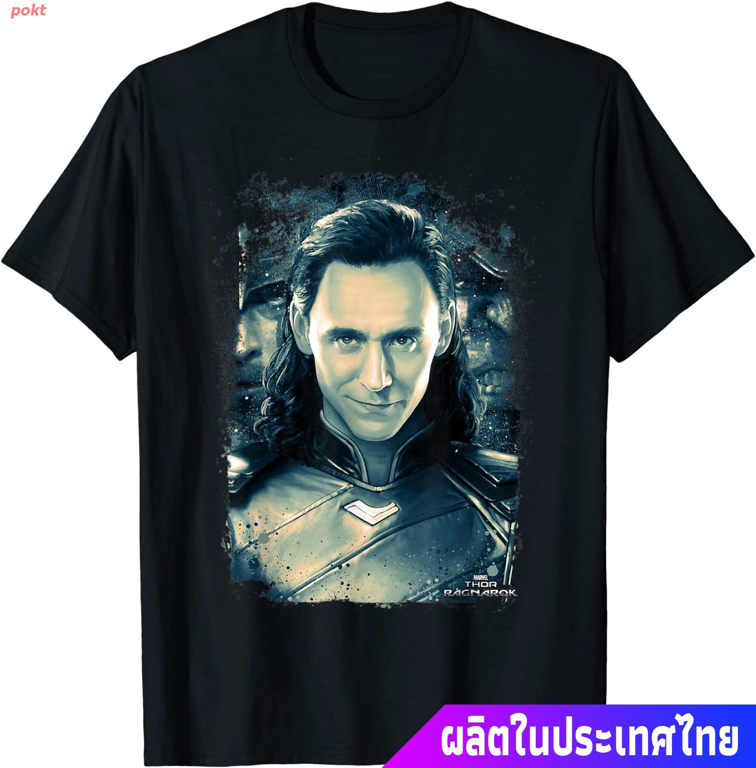 pokt เสื้อยืดกีฬา Marvel Thor Ragnarok Loki Distressed Portrait TShirt