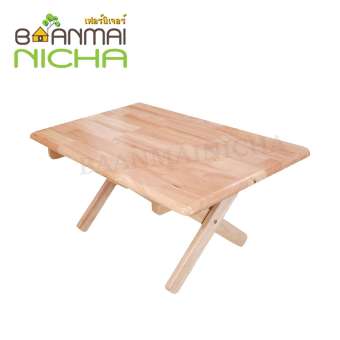 Baanmainicha  โต๊ะญี่ปุ่น โต๊ะพับได้ โต๊ะไม้ยางพารา (ทรงสี่เหลี่ยมผืนผ้า) Size : 48x75x35 cm.