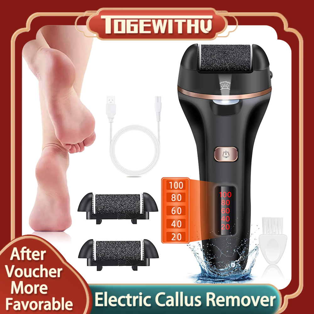 TOGEWITHU Electric Callus Remover For Feet, Rechargeable Foot Scrubber Foot  File Hard Skin Remover Pedicure Tools Set For Feet Waterproof Pedicure Kit  For Cracked Heels And Dead Skin With LED Light And