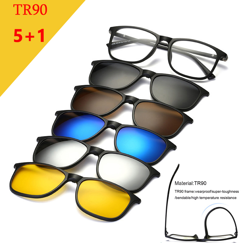 Sunglasses 5 lenses แว่นกันแดด กรอบแว่นตา คลิปออน แม่เหล็ก แว่นตากันแดดทรงสปอร์ต รุ่น แถมฟรีแว่นตากันแดด รุ่น5 คละสี Clip on เปลี่ยนเลนส์ได้ 5 สี 5 แบบ เลนส์โพลาไรซ์ 5 sets glasses frame Simplec