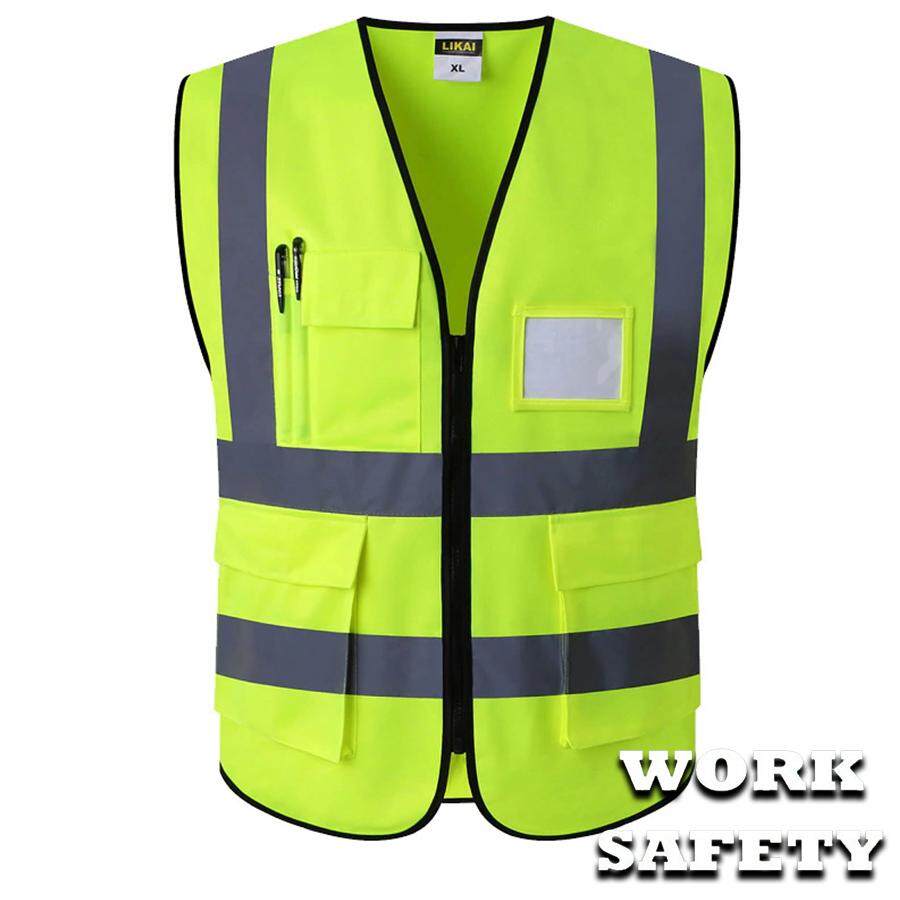 Joys4u เสื้อกั๊กสะท้อนแสง เพื่อความปลอดภัย เสื้อจราจร เสื้อกั๊กจราจร Reflective Vest เสื้อกั๊กทำงาน เสื้อสะท้อนแสงรุ่นเต็มตัว ดีไซน์กระเป๋าและซิป 4 ช่อง High Visibility Safety Reflective Vest Waterproof 4 Pockets Safety Workwear Clothing Vest