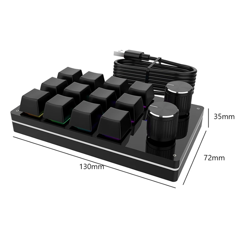 USB Macro Mini Keyboard 12 Keys 2 Knob Programming Keypad Hot-Swap Customization Gaming Mechanical Keyboard