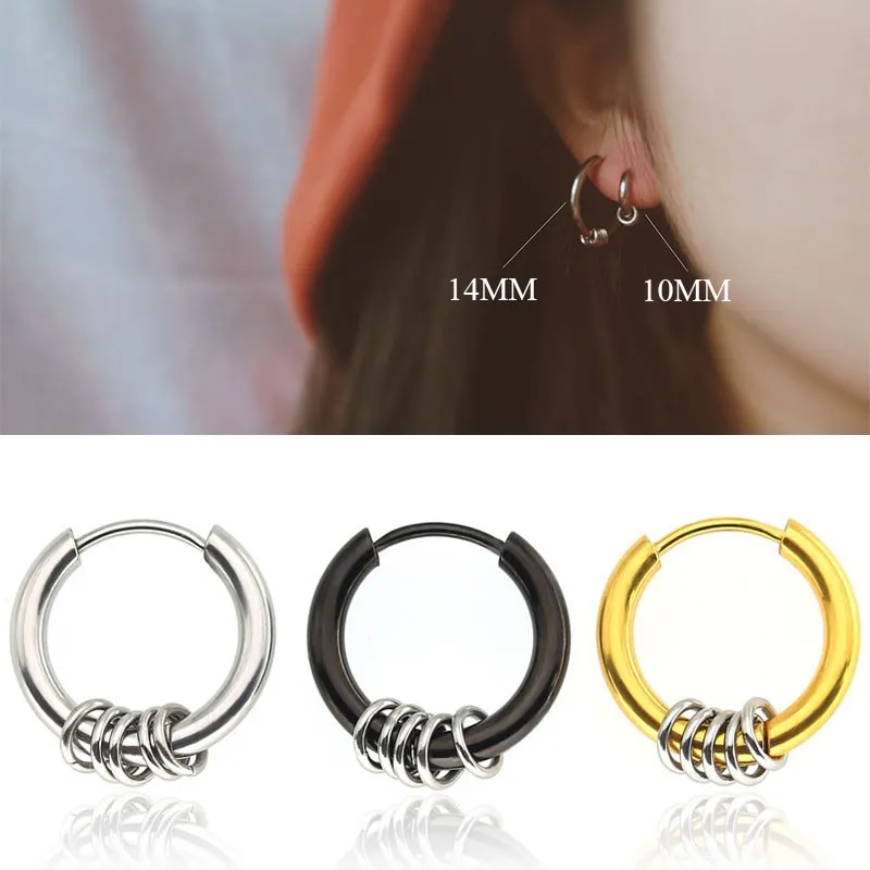 ต่างหู ตุ้มหู จิว ต่างหูผู้ชาย Stainless Steel Earrings Circle Pendant Women Men Punk Ear Studs Ear Ring Silver Gold Black Hip Hop Earrings - 1 ข้าง