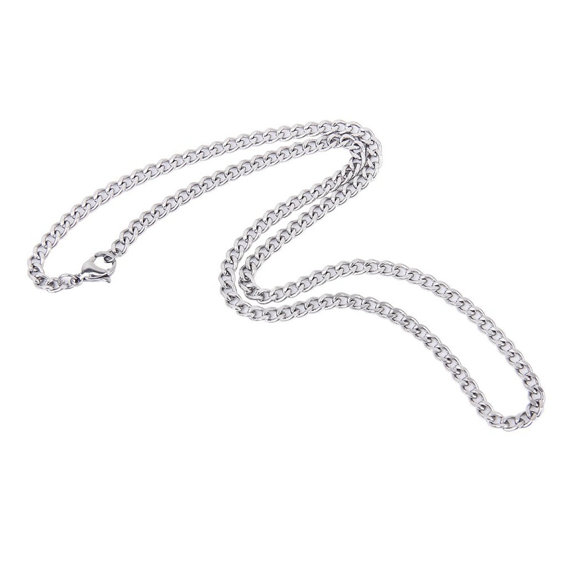 Steampunk 4mm Stainless Steel Curb Cuban Chain Necklace 20 Inches for Men/Women---Silver