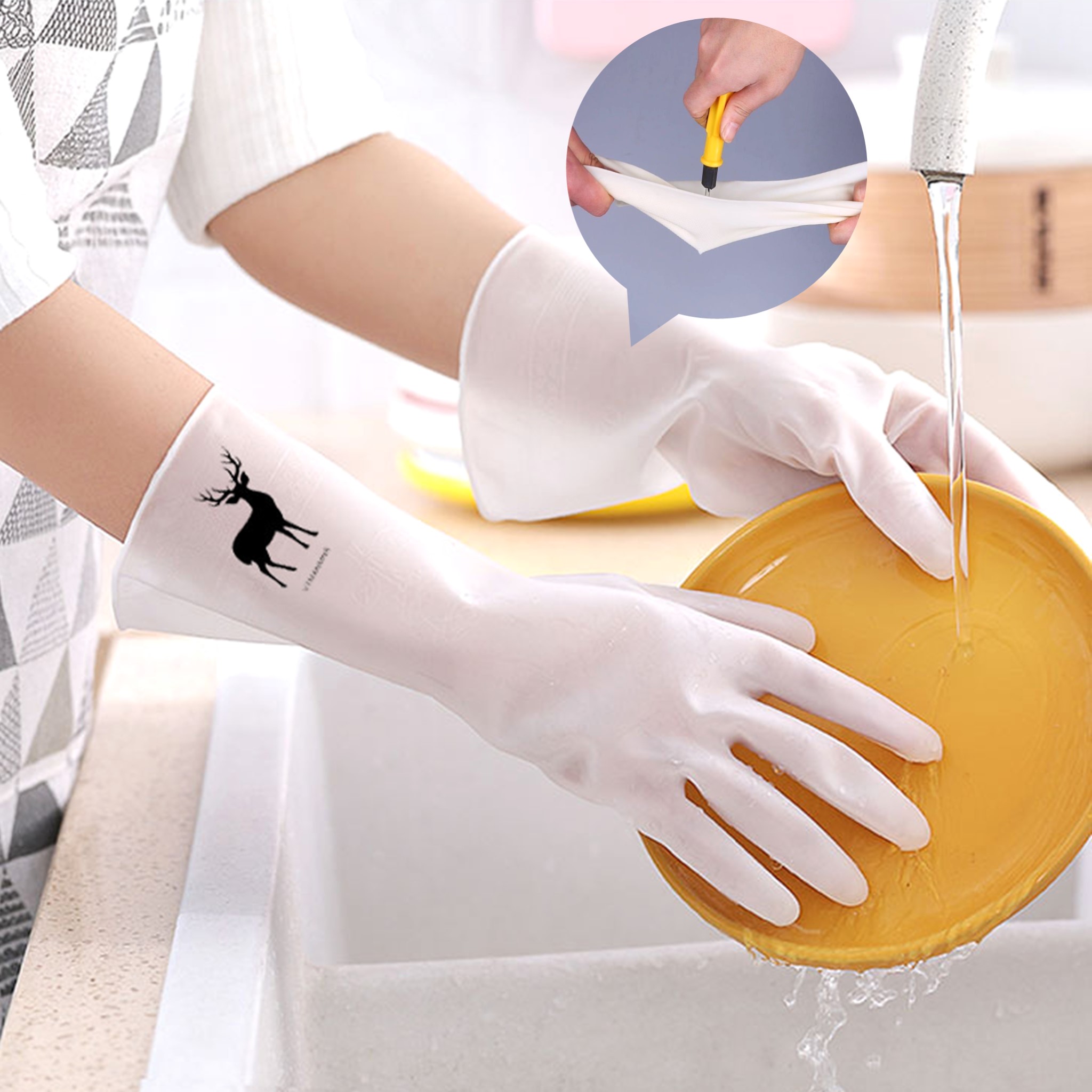 HH-ถุงมือทำความสะอาด ยางไนไตรล์ ถุงมือสำหรับใช้ในงานครัว ทำอาหาร ล้างจาน ห้องครัว ห้องน้ำ รถ
